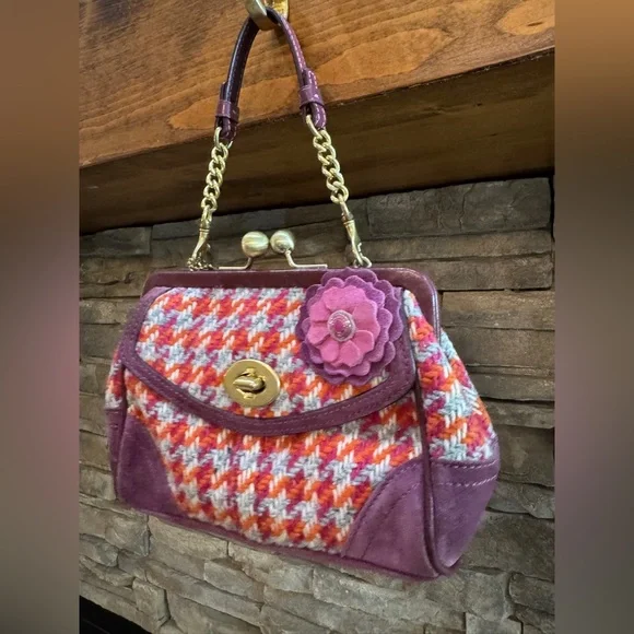 COACH Vintage Houndstooth Tweed & Suede mini Kisslock Bag - Picture 2 of 9